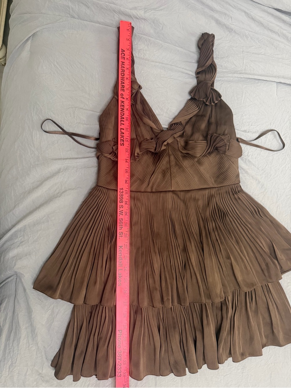 BCBG MAX AZRIA RUNWAY Tiered Brown V-Neck Ruffle Mini Dress Size 10 NWT. $566.00 - Picture 11 of 13